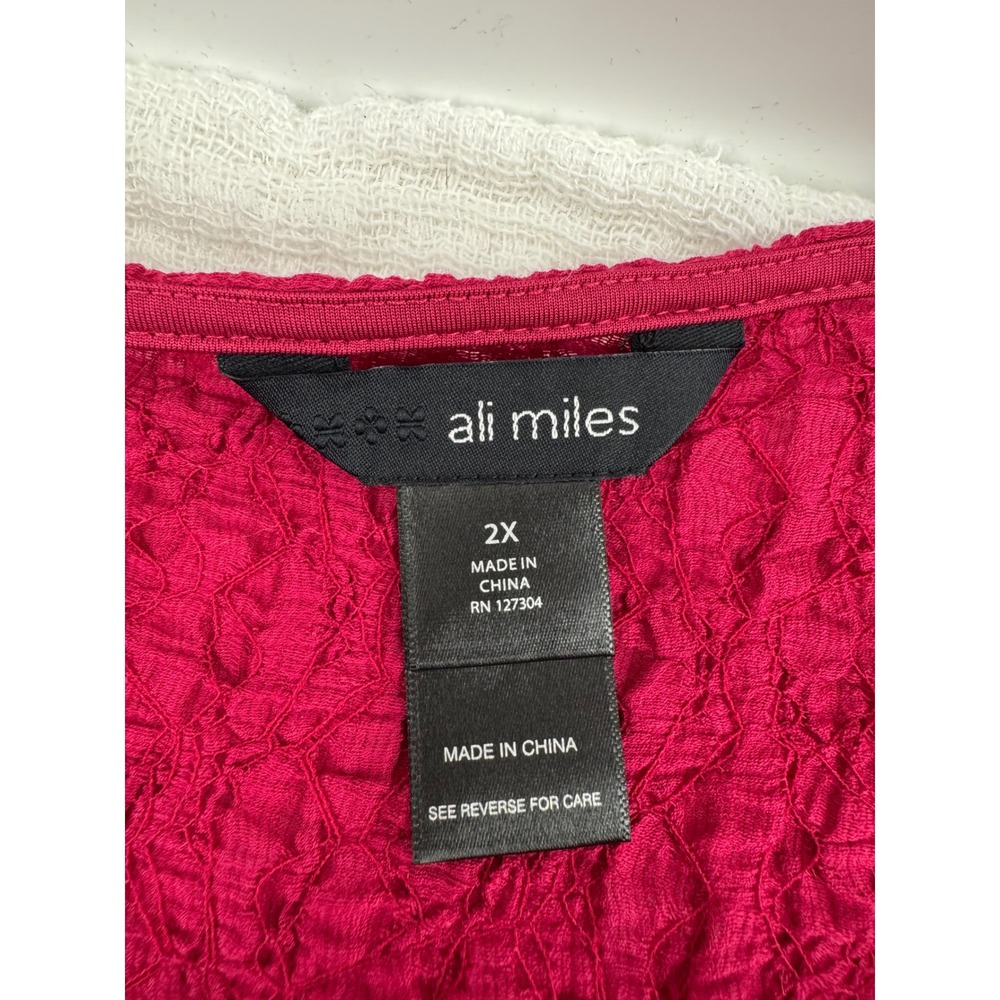 New Ali Miles Tunic Top Magenta Pink Crinkle Textured Asymmetrical Size 2X - Picture 4 of 8